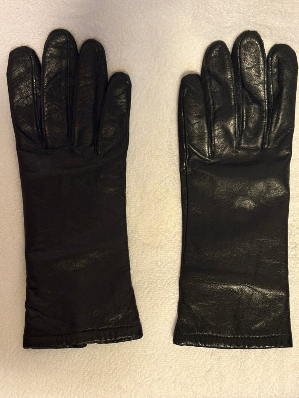 Vintage Grandoe Black Genuine Leather Mid-Cuff Gloves Size 8 Lined
